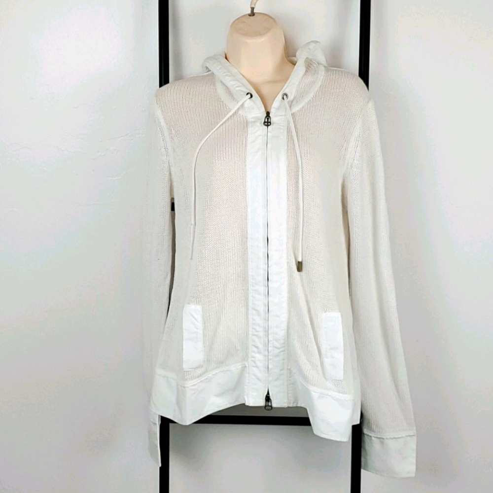 Worth hoodie full zipper sweater women white long sleeve knit size M